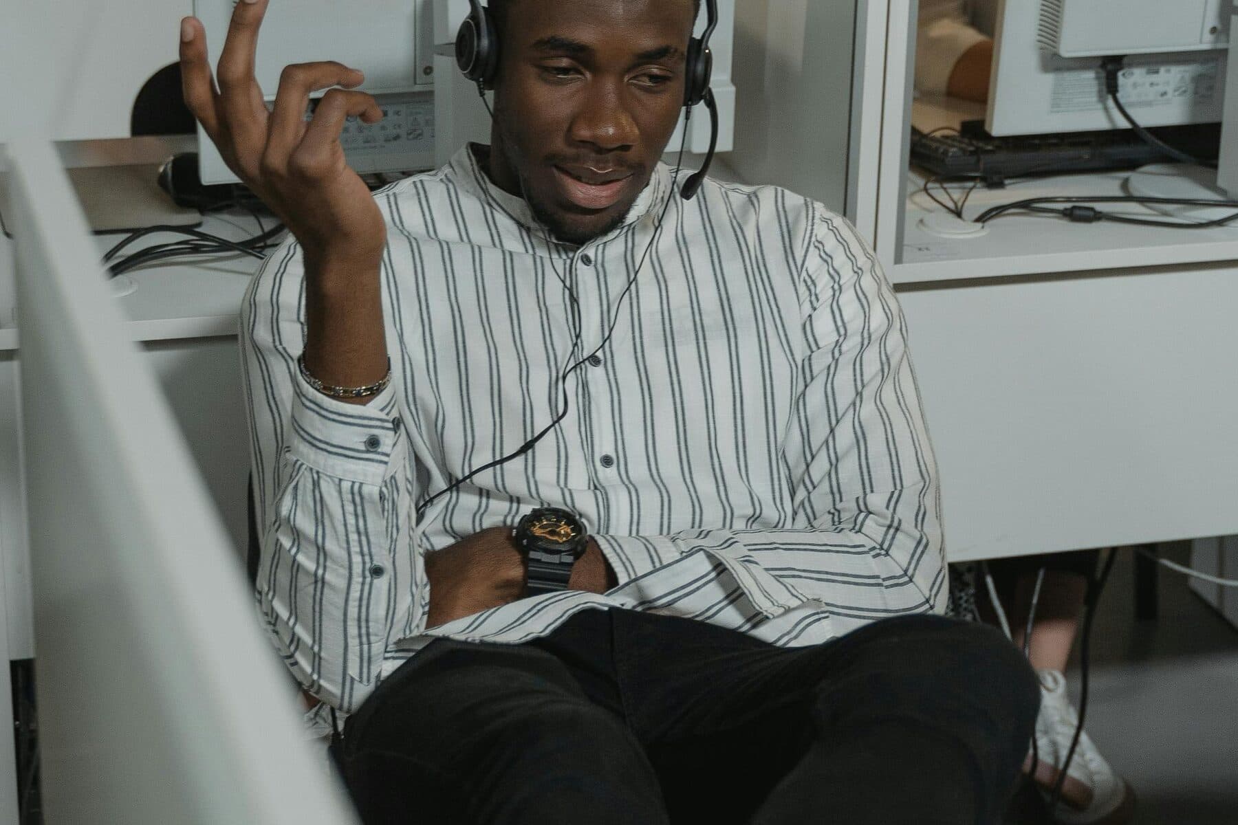 Customer support representative with headset